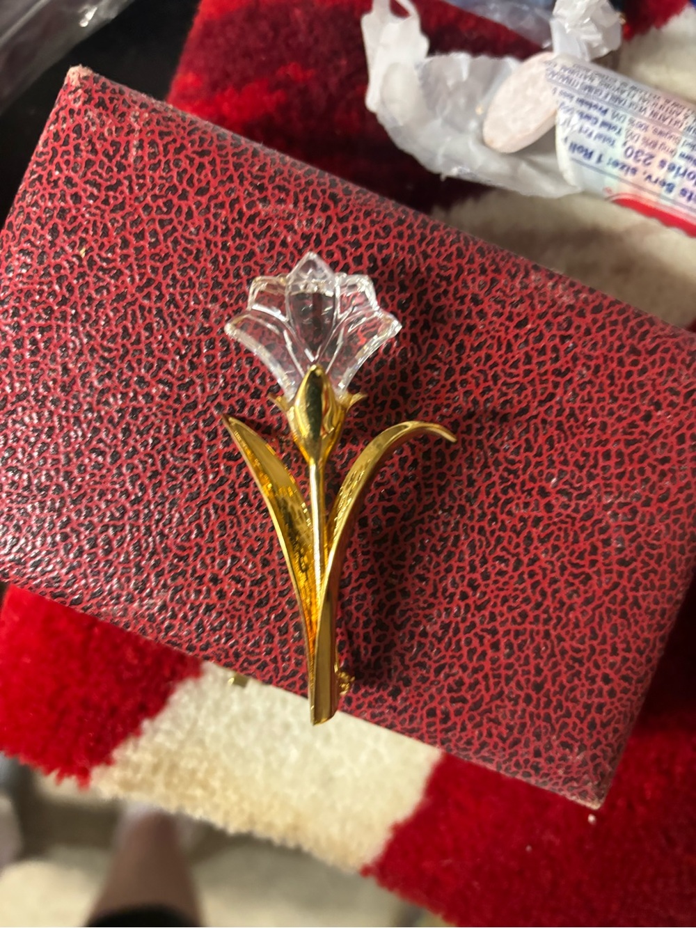 Vintage Swarovski Gold Plate Crystal Tulip Brooch Pin